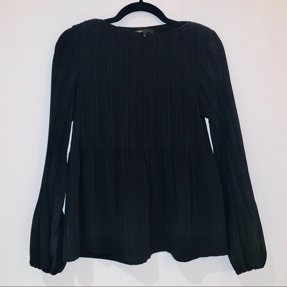 MAJE Black Pleated Long-sleeve Top With Lining - Picture 2 of 5